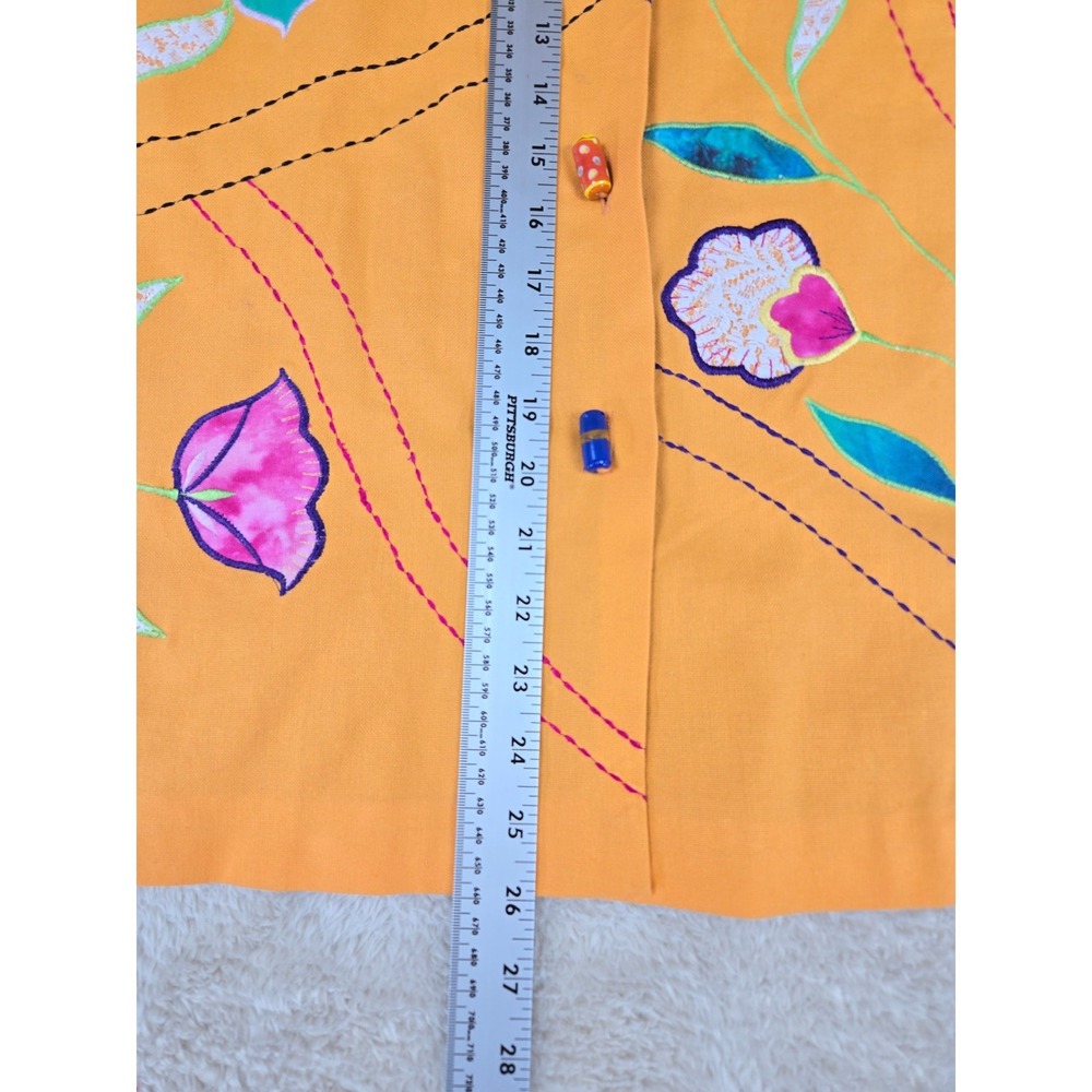 Julia Ku Womens Mustard Yellow Floral Embroidered Art to Wear Jacket Mandarin L - Picture 4 of 9